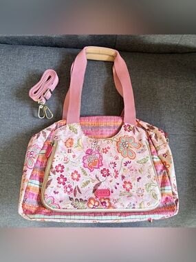 Oilily Pink Floral Canvas Tote Bag with Detachable Strap